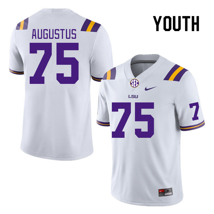 Youth #75 Braden Augustus LSU Tigers College Football Jerseys Stitched Sale-White - Click Image to Close